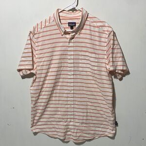 Patagonia Coral and White Stripe Go To Short-Sleeve Button-Down Shirt